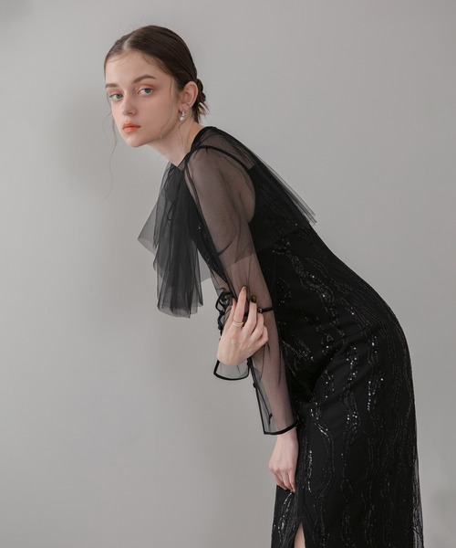 Leja（レジャ） ドレス 「LEJA」シアーケープスパンコールIライン