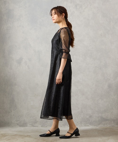 AIMER（エメ） ドレス グリッターレース袖付きフィット＆フレア