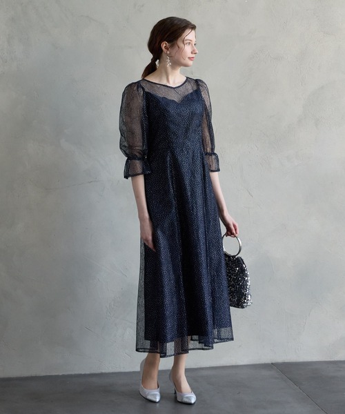 AIMER（エメ） ドレス グリッターレース袖付きフィット＆フレア