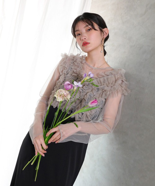 Kana ドレス チュール ボリューム フリル ベスト シアー トップス