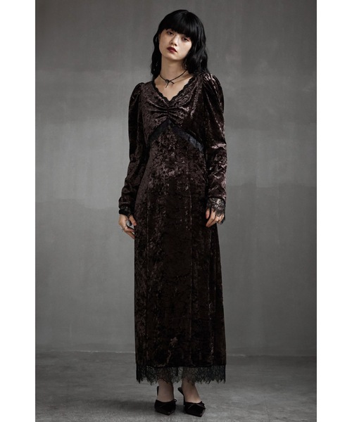 etoll.（エトル） ドレス クラッシュベロアランジェリー風ドレス