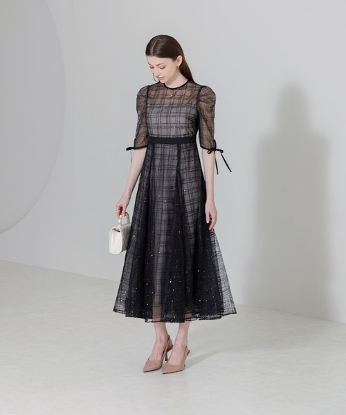 Leja（レジャ） ドレス 「LEJA」チェック刺繍スパンコールチュール素材