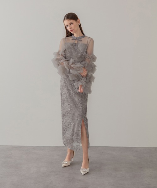 Leja（レジャ） ドレス 「LEJA」フリルチュールスリーブリボンIライン