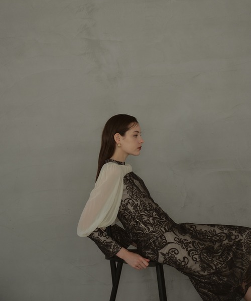 ANDRESD ドレス ダマスクギャザードレス / damask gather dress