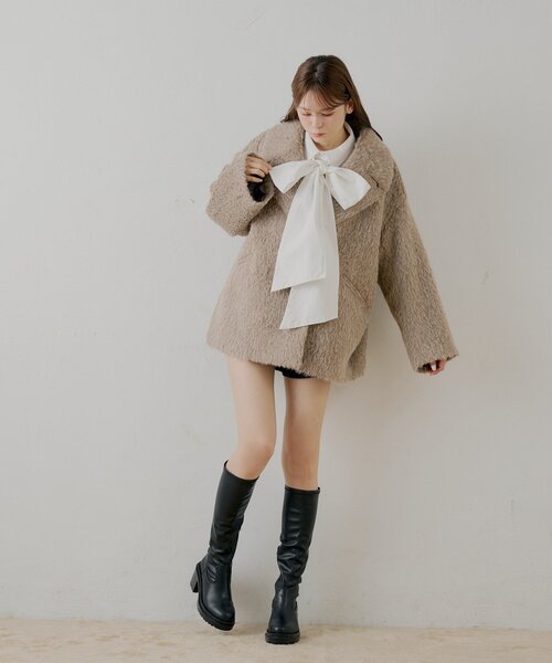 Chico（チコ） コート アウター 金ボタンシャギーミディジャケット