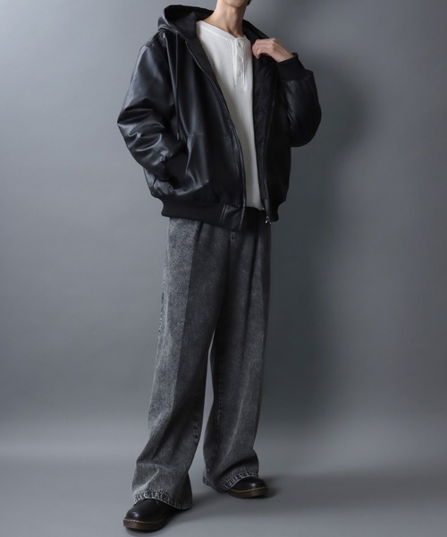 SITRY（シトリー） ブルゾン アウター Synthetic Leather Zip Hoodie