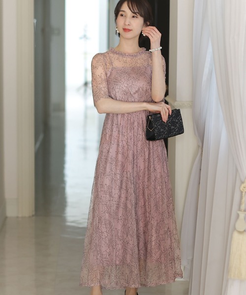 アシンメトリーシアーフラワーワンピースドレス結婚式パーティー成人式