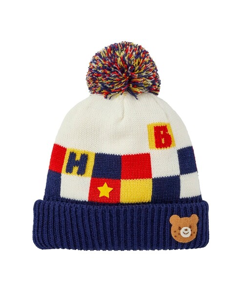 HOT BISCUITS ニット帽 ニットキャップ カラフルブロック フード