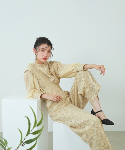 Kana パンツドレス 幾何学柄 レース セットアップ パンツ パーティー