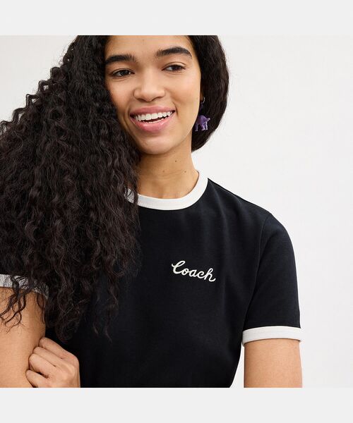COACH（コーチ） tシャツ シグネチャー リンガー Tシャツ レディース