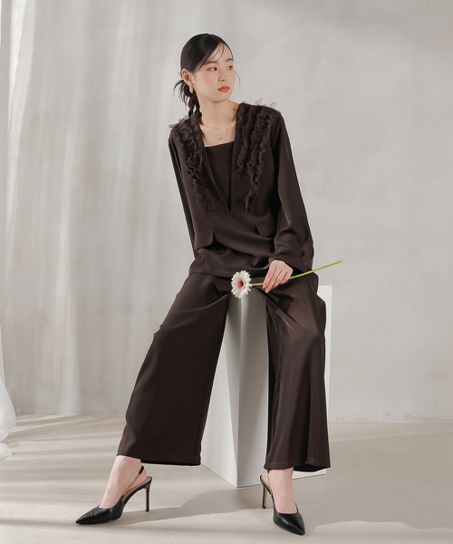 Kana パンツドレス チュールフリル ジャケット ワイドパンツ 2点セット