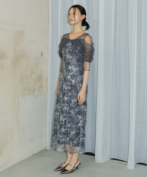 ANDRESD ドレス チュールドレープスパンコールドレス / tulle drape