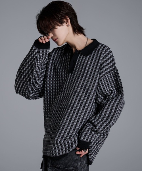ADRER（アドラー） ポロシャツ extra quality block check polo knit