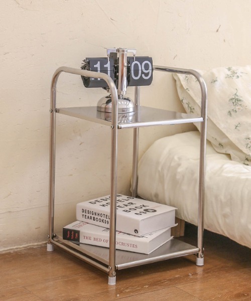 家具 ミッドセンチュリーモダンステンレス二段サイドテーブル