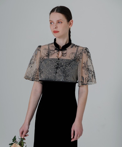 Leja（レジャ） ドレス 「LEJA」配色パイピング花柄刺繍ボレロ付き