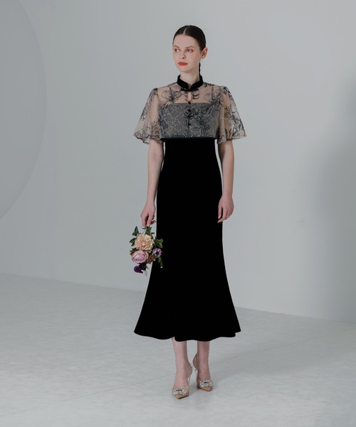 Leja（レジャ） ドレス 「LEJA」配色パイピング花柄刺繍ボレロ付き