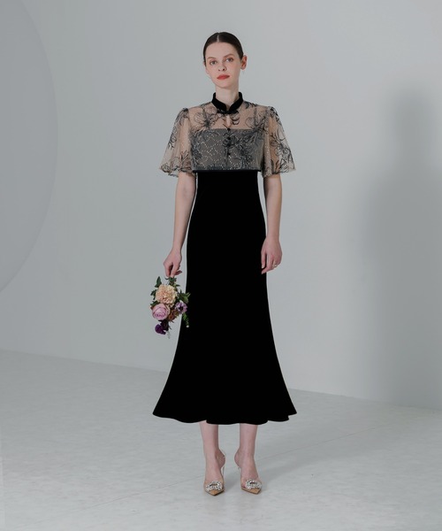 Leja（レジャ） ドレス 「LEJA」配色パイピング花柄刺繍ボレロ付き