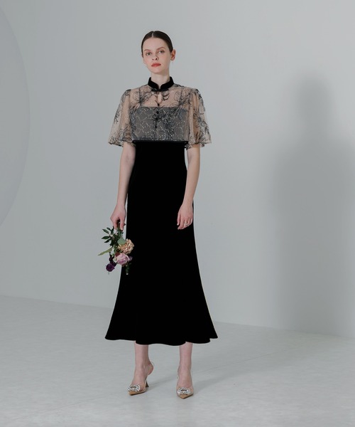 Leja（レジャ） ドレス 「LEJA」配色パイピング花柄刺繍ボレロ付き