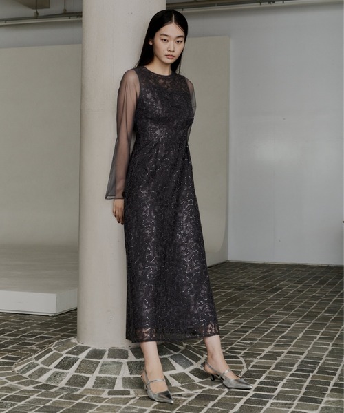 ANDRESD ドレス リーフエンブロイダリーバックデザインドレス / leaf