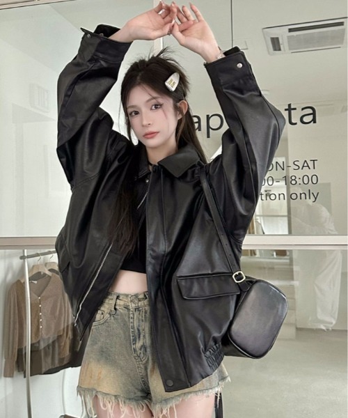 レザージャケット ライダース ヴィンテージライク ビッグ シルエット