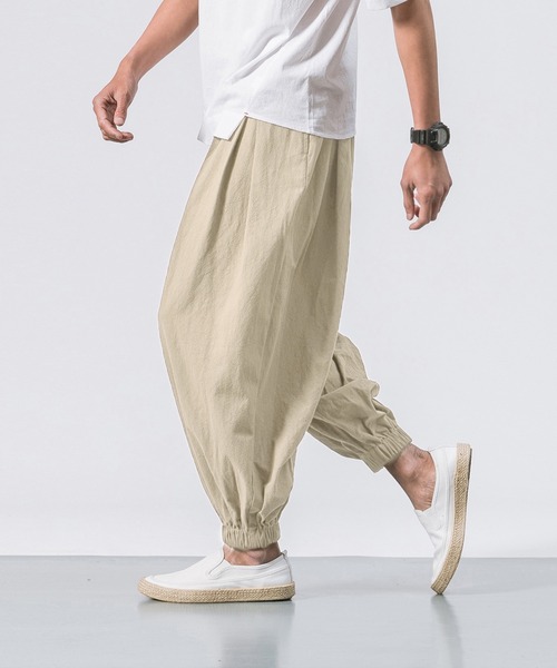 Cloudstyle パンツ 「Cloudstyle」メンズ9分丈綿麻無地サルエルパンツ