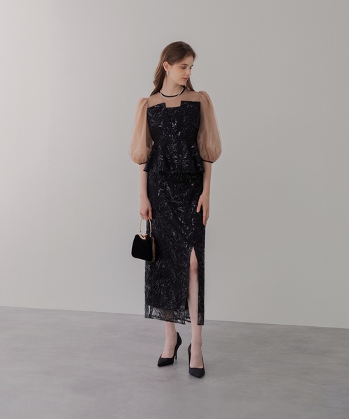 Leja（レジャ） ドレス 「LEJA」シアーパフスリーブペプラム