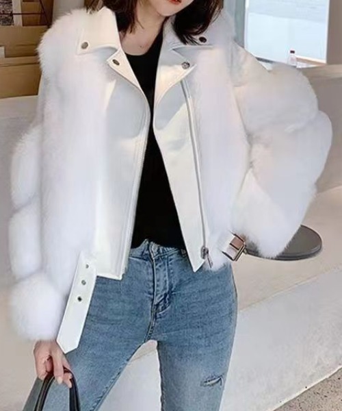 deux amour レザージャケット ライダース ファー切り替え合皮