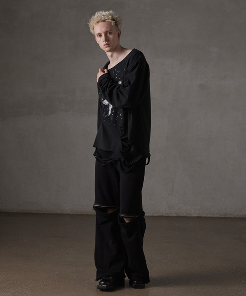 GRANCY tシャツ 「GRANCY」LinestoneDesign Graphic Damage LongTee