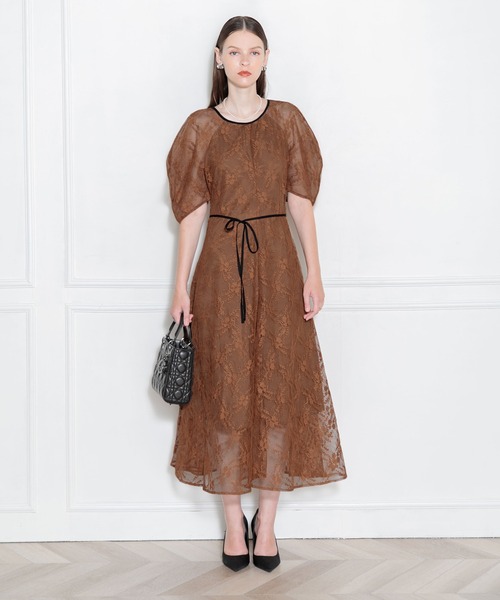 Leja（レジャ） ドレス 「LEJA」パフスリーブウエストリボン総レース