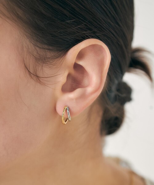 ete（エテ） ピアス ダブルライン バイカラー ハグピアス レディース