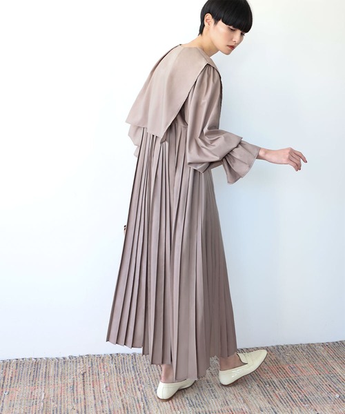 ELFRANK ワンピース セーラーカラープリーツロングワンピース