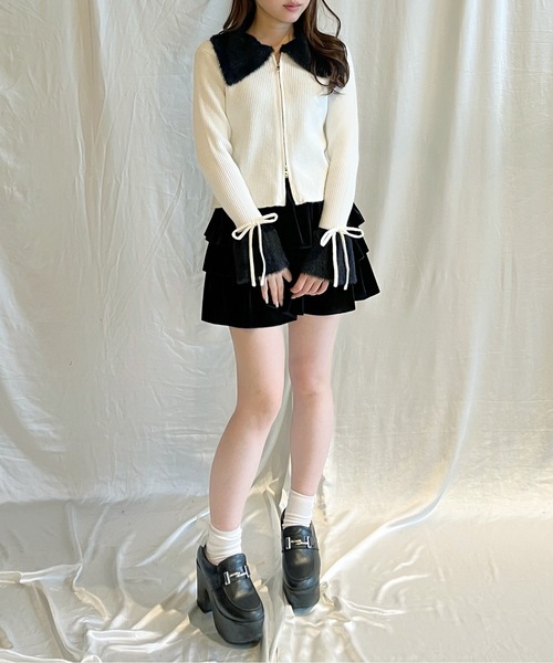 one way（ワンウェイ） ニット セーター フェザー衿ZIPニット