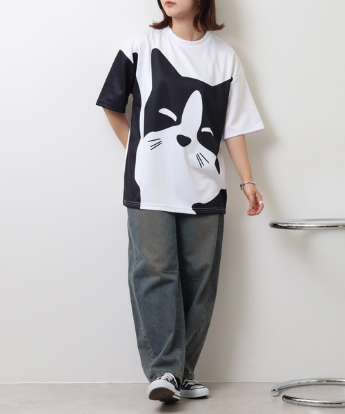 gram. tシャツ モノトーンCATアートP.Tポンチ半袖Tシャツ メンズ