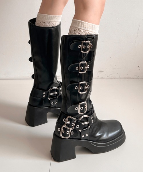 Shoes in Closet（シュークロ） ブーツ 厚底 装飾バックル付 バイカー