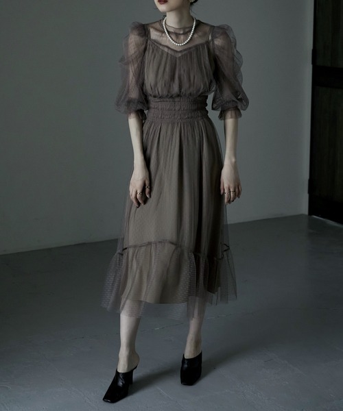 etoll.（エトル） ドレス ドットチュール レイヤードドレスワンピース