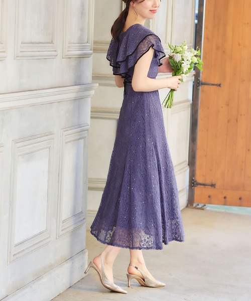 GIRL DRESS FOR NOW ドレス ラッフルカラー総レース フレア ロング