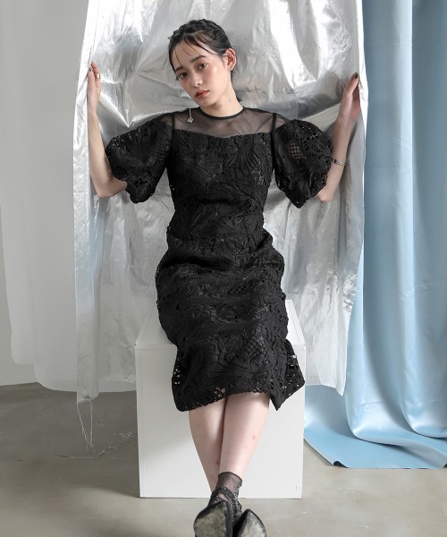 Callarus ドレス 「Callarus」ケミカルレース使いボリューム袖デザイン