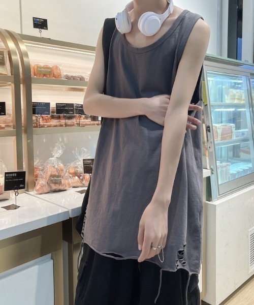 ROOP TOKYO タンクトップ Damage Long Tank top / ダメージ加工 ロング