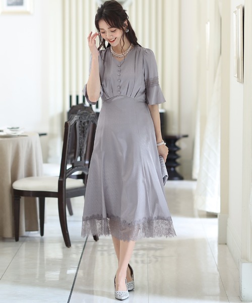 PourVous（プールヴー） ドレス ロング＆袖ありフォーマルサテン大きい