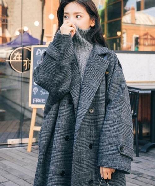 Sada & Gira チェック柄ダブルブレストコート Sada & Gira チェック柄