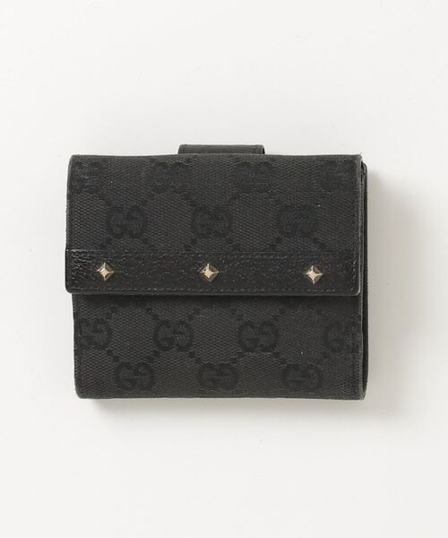 GUCCI（グッチ） GGキャンバス スタッズ 二つ折り 財布 - ブラック