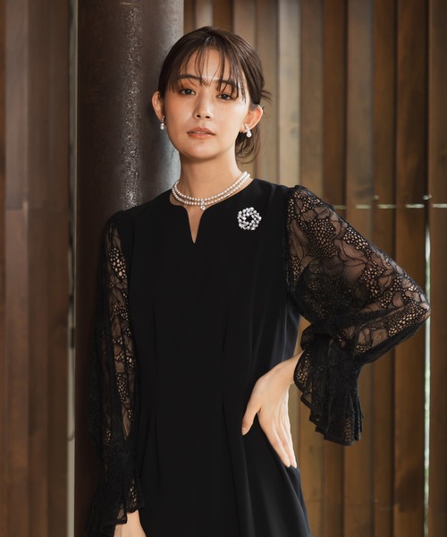 フォルムフォルマ form forma リーフレースロングドレスネイビー 9号