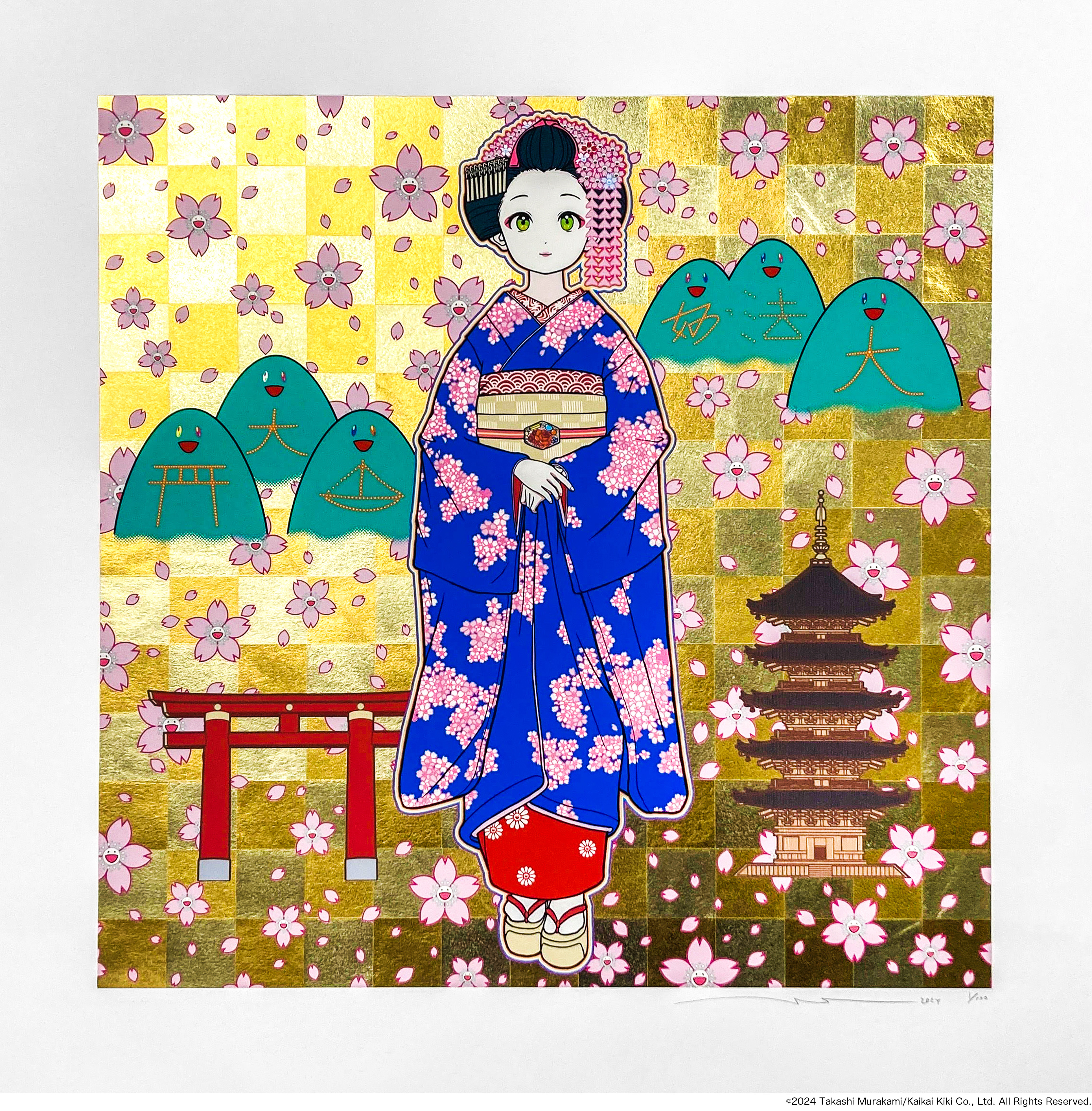 村上隆 ポスター 【小さなお花の絵：黄色や白や紫のお花たち】 Takashi