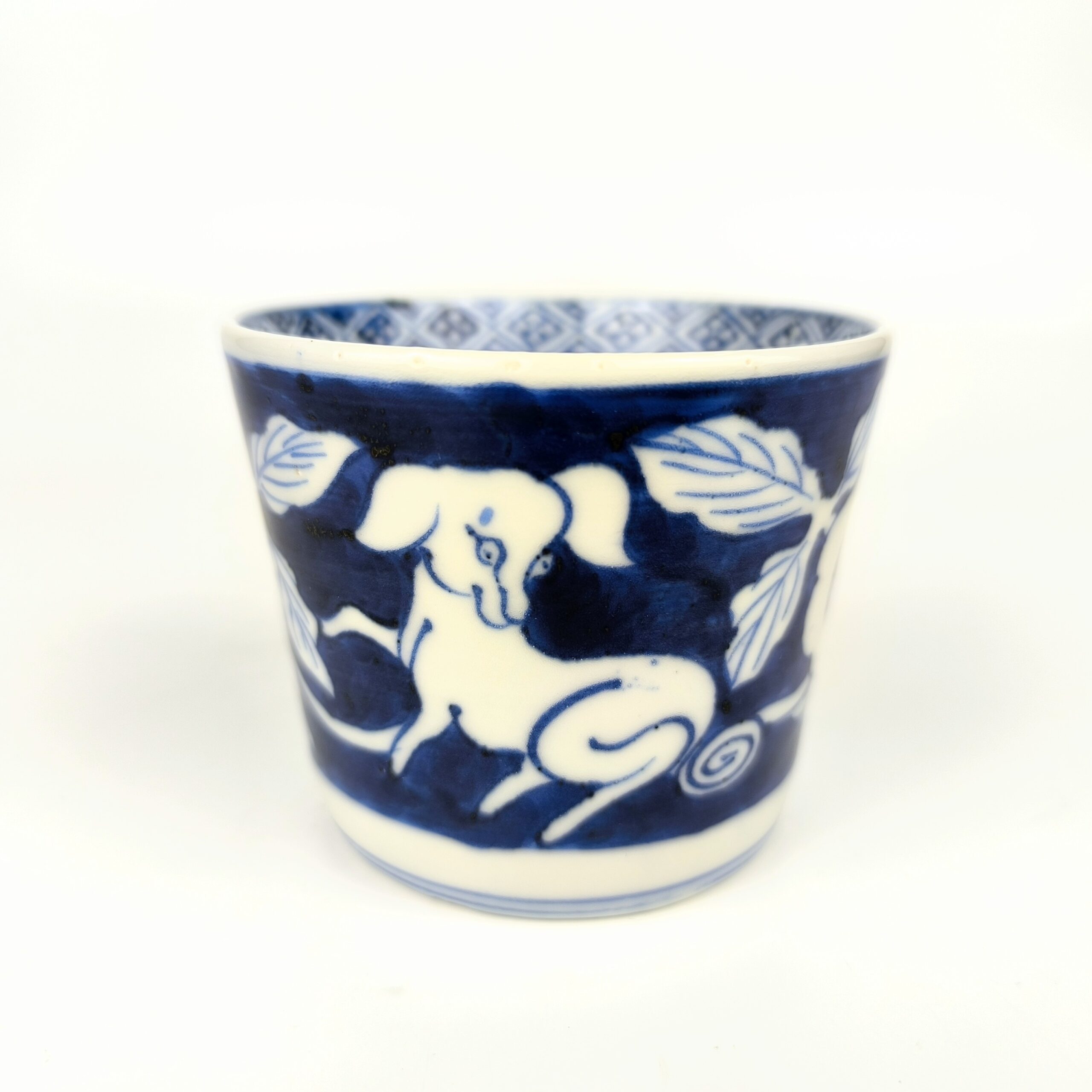 伊万里 染付洋犬柘榴文そば猪口 – 古美術西川