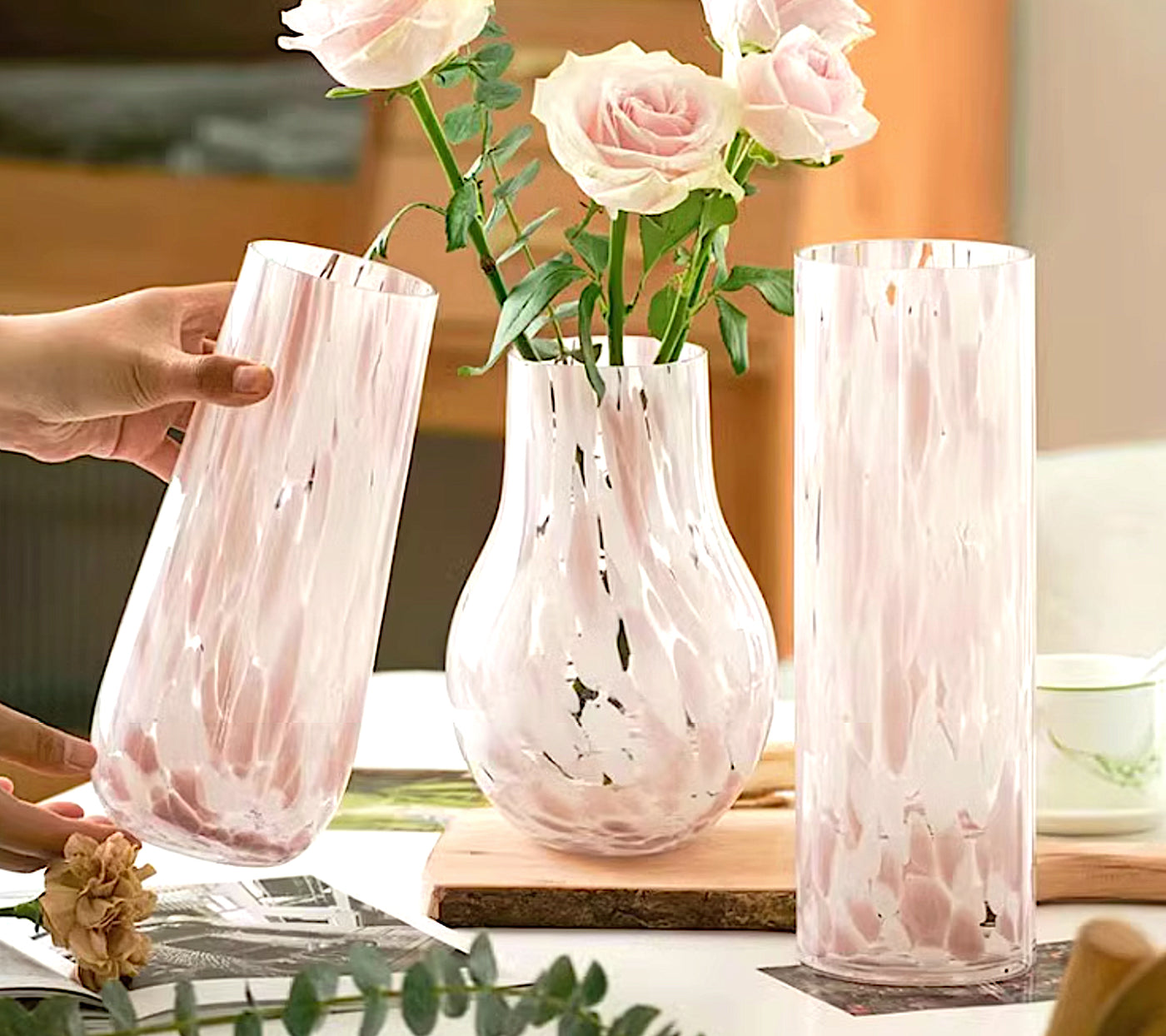 ガラス花瓶 ヴィンテージ フラワーベース ヴィンテージガラス風ピンク