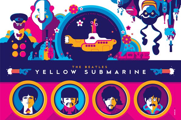 Tom Whalen's uber-colourful Yellow Submarine screenprints are the