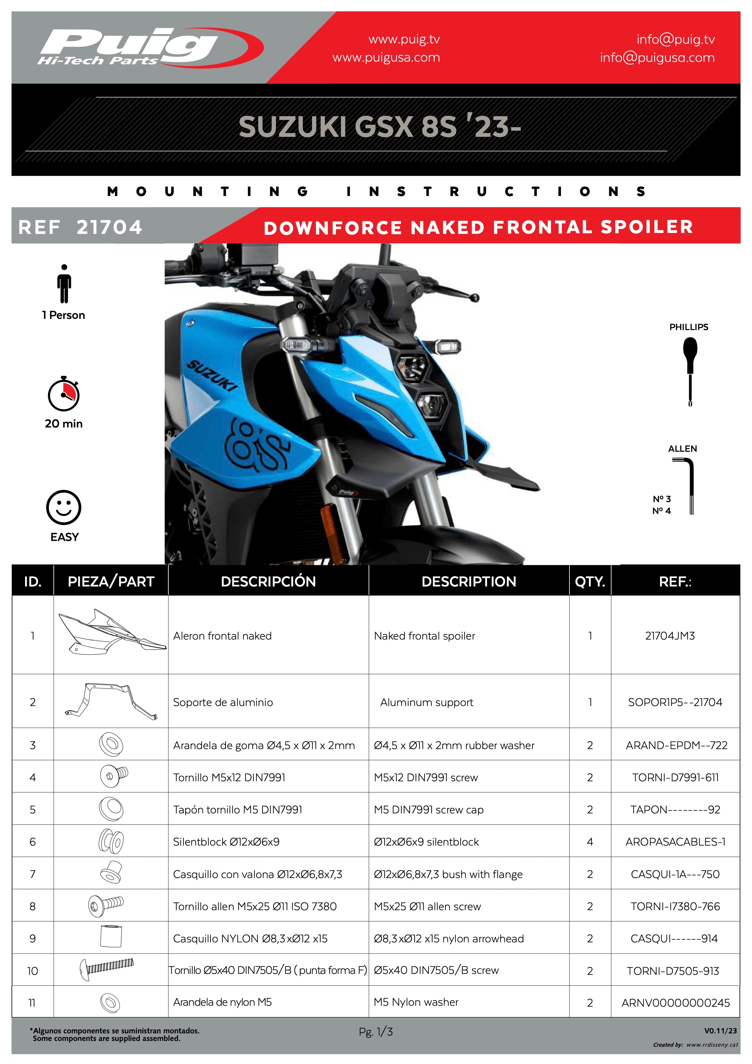 Puig Downforce Naked Frontal Spoiler Suzuki GSX-8S 2023-2025