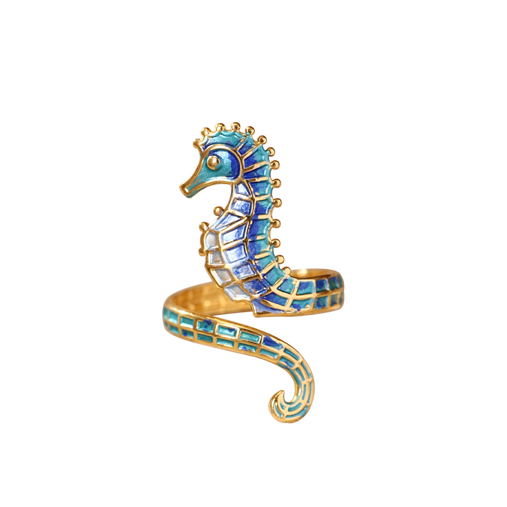 Cring Coco Fashion Stainless Steel Ring Seahorse Snake Retro Charm