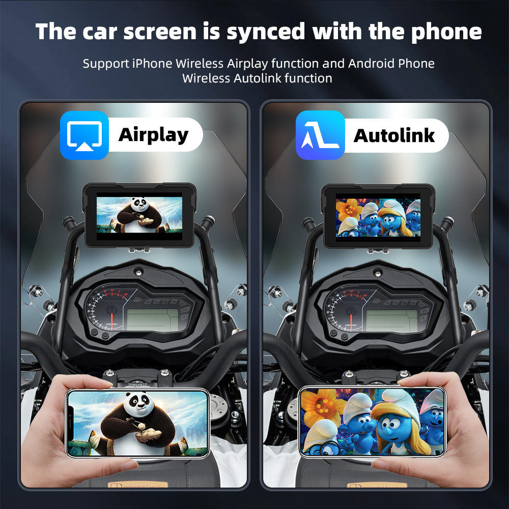 EKIY 5インチ バイク用ワイヤレスCarPlay Android Auto対応