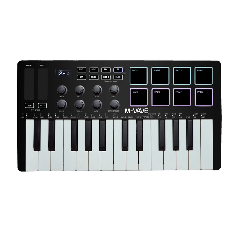 M-vave SMK-25ミニ25キーワイヤレス/USBミディキーボード